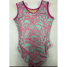 floral pink and mint leotard from back