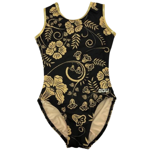 gold and black floral leotard