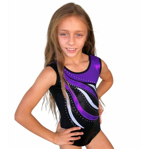 Sleeveless Gymnastics Leotard Purple/Black