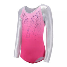 long sleeved leotard pink and silver with crystals gymnastics
