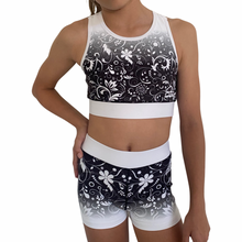 Kids black and white floral crop top set / active wear