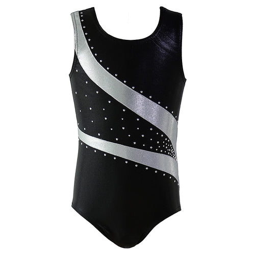 black and silver leotard with crystals gymnastics dance ballet